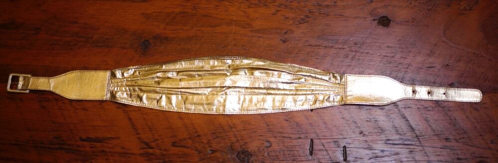 Vintage 80s Disco Shiny Gold Genuine Leather Womens Belt Cummerbund S 27”